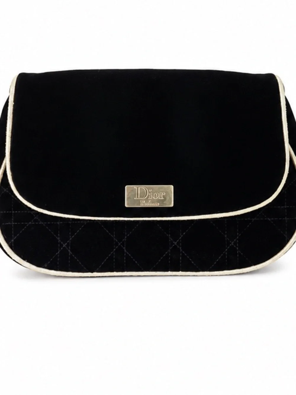 Dior Black Velvet Clutch with Gold Piping